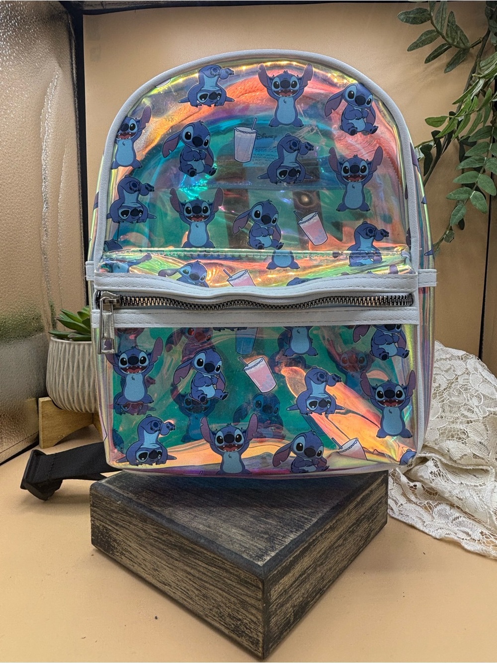 Disney Stitch Holographic Mini Backpack Iridescent Silver